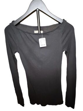 We The Free Black Long Sleeve Boat Neck Top